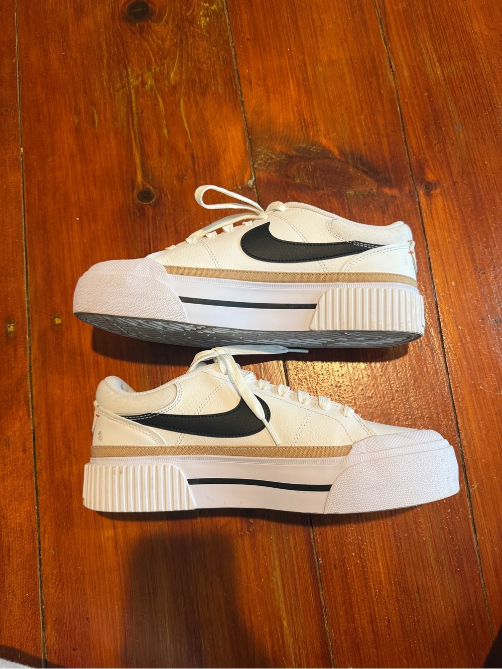 White Platform Sneakers with Black Swoosh -Women’s Casual Shoes